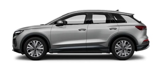 Audi Q4 e-Tron, grauer lack, von Seite links betrachtet